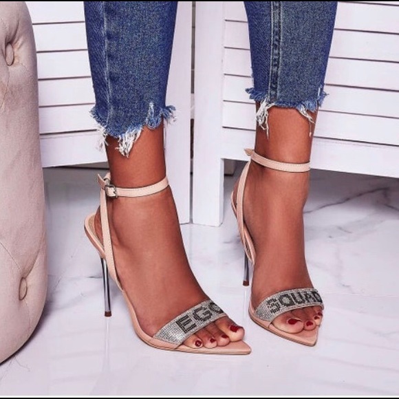 Ego Squad Diamante Detail Heel In Nude Patent - Picture 6 of 7